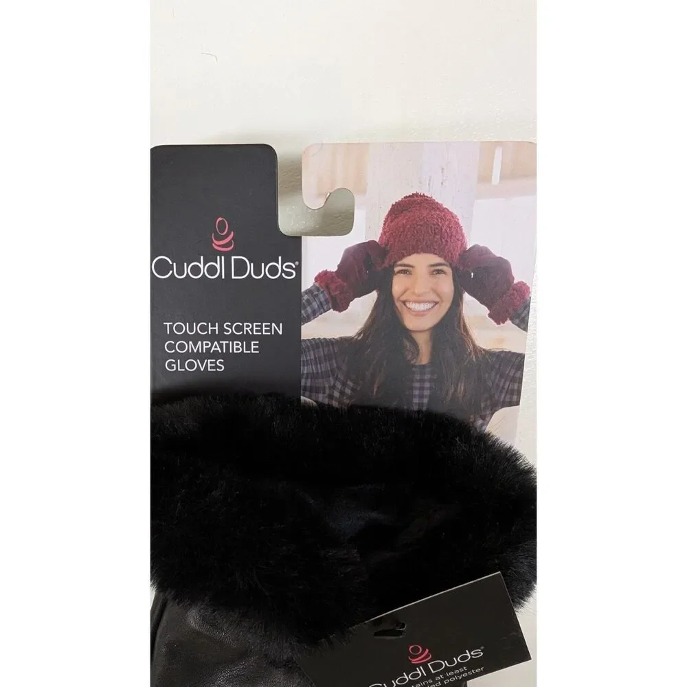CuddlDuds Black Leather Gloves, size L